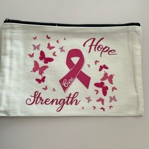 Breast Cancer Awareness Canvas Makeup Bag HOPE CURE STRENGTH / New